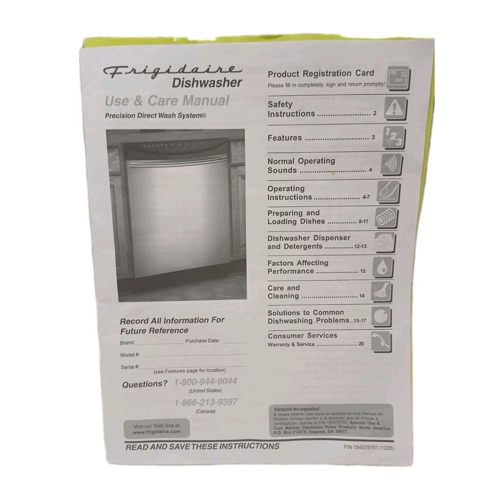 Frigidaire Dishwasher User Manual Use & Care Generic All Models Resellers Owners